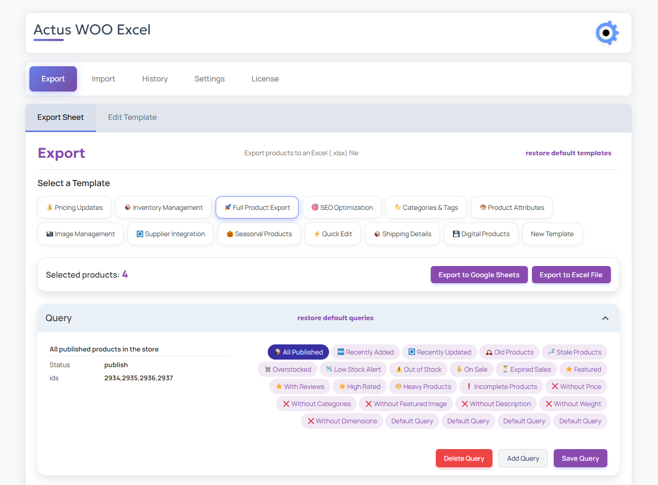 Export Sheet - Export your products to Excel